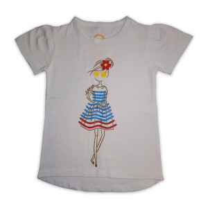 T-Shirt for Girls Front Printed Color White 100% Cotton